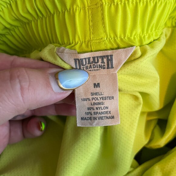 Duluth Trading Men M Green Colorblock Pier Genius Swim Trunks Shorts 9" Inseam - Picture 7 of 7